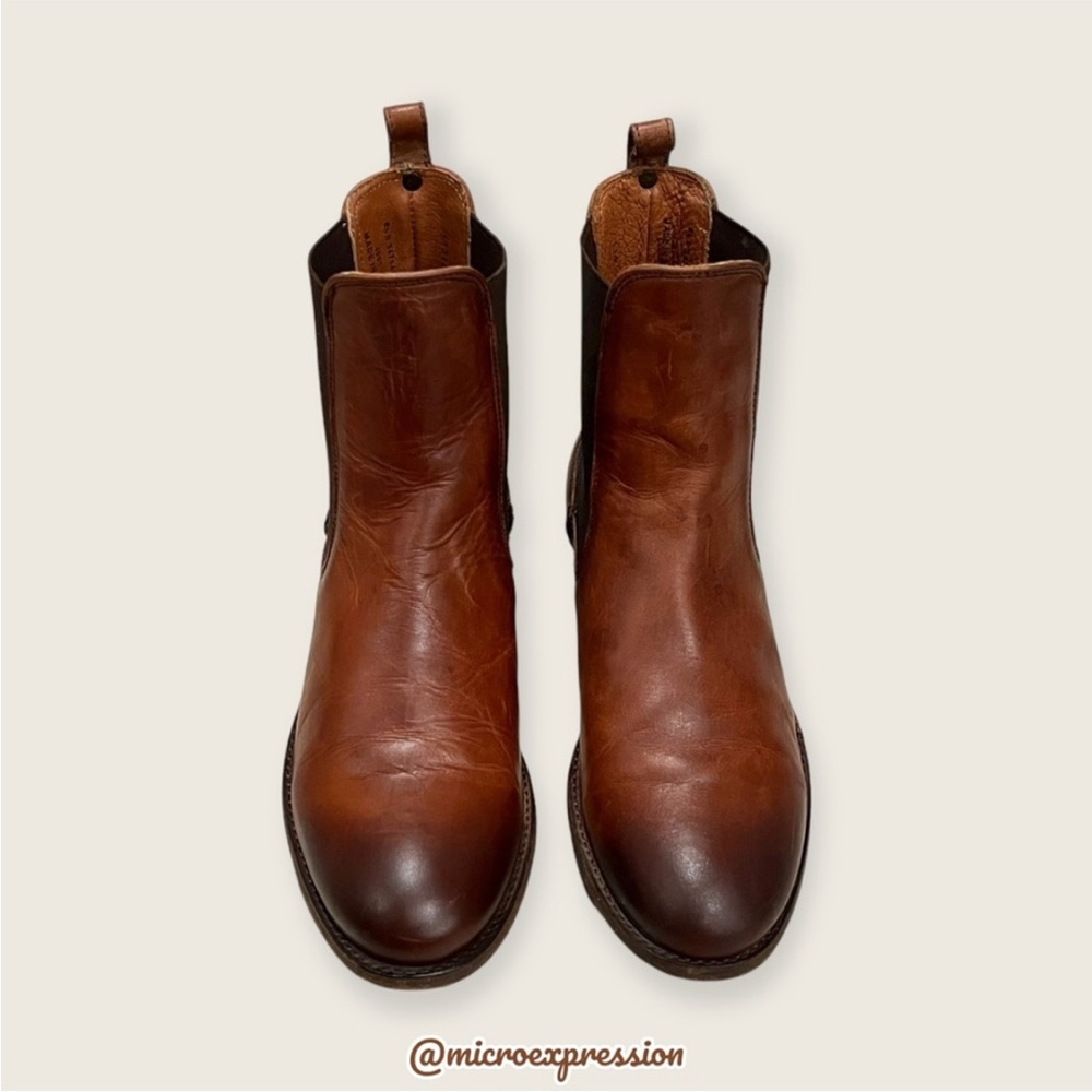 Frye Melissa Chelsea Cognac Brown Leather Comfy Low Heel Casual Short Ankle Boot - Picture 10 of 16
